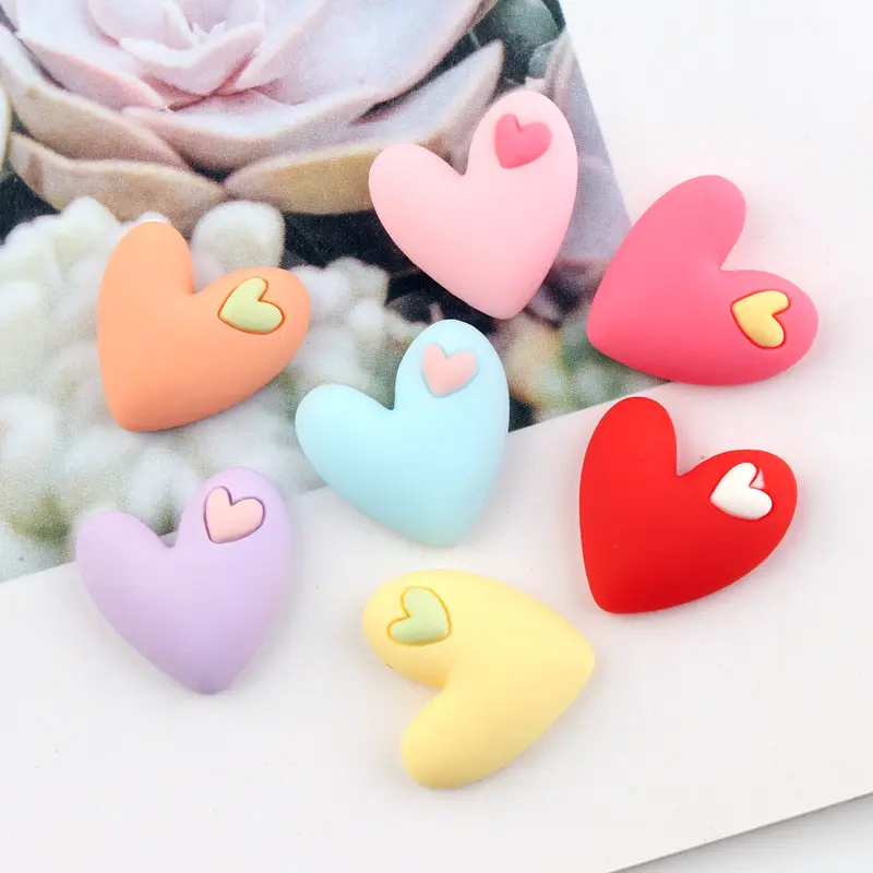 new style diy accessories matte colored double heart shape flat back resin cabochon