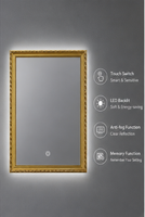 Miroir LED intelligent éclairé mural pour salle de bain, anti-buée, interrupteur tactile, intensité réglable, 3 températures de couleur, IP44 CE