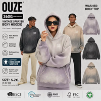 Sweat à capuche pour homme teint par pulvérisation, 360 g/m², lourd, délavé à l'acide, effet vieilli, bords effilochés, style streetwear américain, logo personnalisé