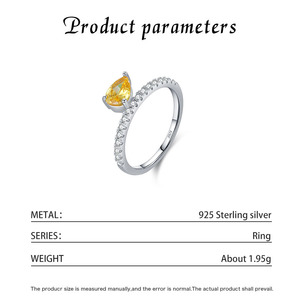 Anillo de Mujer Elegante y Delgado de Plata de Ley S925 con Piedra Amarilla en Forma de Lágrima y Hilera de Piedras Pequeñas, Estilo Lujoso 2026 - Product Image 5