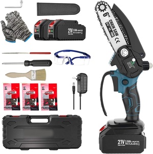 Mini motosierra inalámbrica de <span class=keywords><strong>6</strong></span> pulgadas, motosierra eléctrica alimentada por batería con engrasador automático, motosierra pequeña de mano para cortar madera - Product Image 1