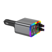 Adaptateur de charge rapide 30W Type-C PD avec émetteur FM intégré, câble rétractable, affichage numérique de la tension, chargeurs 5 en 1