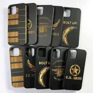 Real factory DIY Solid wood laser engraving mobile phone case for Apple iPhone 11 12 13 14 pro max black phone cover custom LOGO