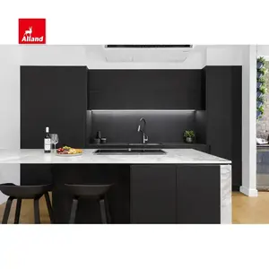 Allandcabinet contemporary black matt lacquer finish kitchen cupboard with island for residential projects