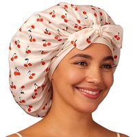 Bonnet de nuit en satin surdimensionné réglable à double couche personnalisé pour la protection des cheveux - Imprimé cerise