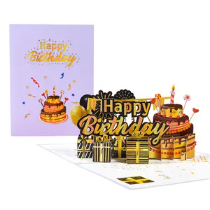 Cartes de voeux de joyeux anniversaire musique personnalisées en gros Carte de voeux pop-up 3d Cartes-cadeaux de voeux de joyeux anniversaire