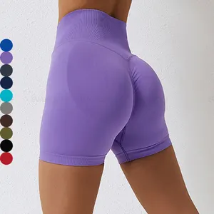 Wholesale Women Compression Fitness Wear Sports Shorts Gym Workout Seamless V Back Scrunch Butt Yoga Biker Shorts For Women