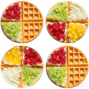 Modèle de gaufre réaliste en plastique écologique, faite à la main, fruits artificiels : kiwi, fruit du dragon, mangue, crème fouettée - Product Image 2