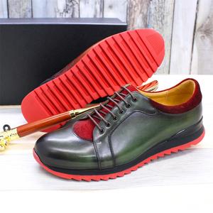 Chaussures Décontractées <span class=keywords><strong>Homme</strong></span> <span class=keywords><strong>Tendance</strong></span> <span class=keywords><strong>2022</strong></span> en Cuir Véritable Lacées, Baskets Sport en Cuir de Vache Fait Main à Semelle Rouge et Blanche - Product Image 4