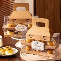 Caja de Regalo Transparente para Repostería con 6 Cavidades, Caja de Papel Kraft con Asa y Bandeja Interior para Empacar Pasteles, Bizcochos de Yema de Huevo y Postres