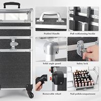 Nouvelle conception, valise à roulettes 4 en 1 pour le maquillage, boîte de rangement cosmétique, chariot de voyage pour les ongles, organisateur avec roulettes et panneau acrylique