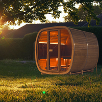 Hachillspa Outdoor Oval Cube Sauna Glastür in voller Länge Premium Schwarzes Schindel dach Thermo Massivholz 4-6 Personen Kapazität