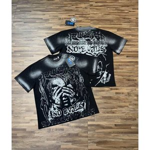T-shirt Vintage Hell Washed Star da Uomo a Maniche Corte 100% Cotone, Stile Streetwear Urban Legend con Stampa Grafica, Vestibilità Rilassata e Tessuto Pesante - Product Image 6
