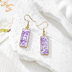 Boho Botanical Dried Flower <b>Earrings</b> Handmade Epoxy Resin Rectangle Frame Floral Drop <b>Hook</b> <b>Earrings</b> Ladies Nature Jewelry Gift - Product Image 6