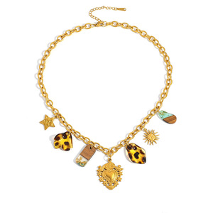 สร้อยคอสแตนเลสสตีลพร้อมจี้รูปหัวใจ ดวงอาทิตย์ และเสือดาว ชุบทอง 18k สายคล้องคอสำหรับผู้หญิง เครื่องประดับแฟชั่น - Product Image 5