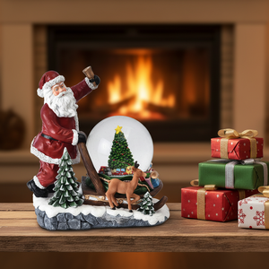 Boîte à musique globe de neige de Noël - Cabine téléphonique britannique en résine, lanterne de Père Noël, lumière LED, paillettes tournoyantes, fonction musicale - Product Image 1