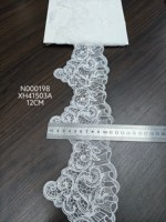 Dentelle blanche brodée à motif floral, bord festonné, 12 cm de large, en maille transparente, écologique, pour robe de mariée, couture, accessoires textiles de maison
