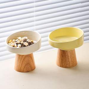 Neuankömmling Erhöhte erhöhte Keramik-Hunden apf mit abnehmbarer Holz basis Edelstahl-Haustier fütterung Futter-und Wasserschale für Katzen - Product Image 3