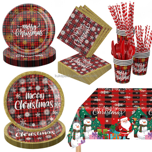 OEM giáng sinh bên máy tính để bàn trang trí thiết lập nóng bán phim hoạt hình phong cách dùng một lần Bộ đồ ăn màu đỏ đen rô bông tuyết thiết kế - Product Image 3