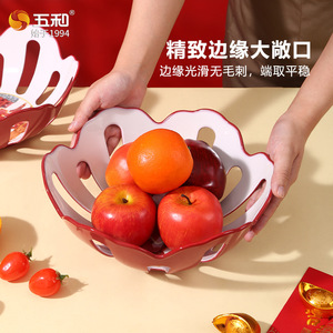 Wuhe Hollow Fruit Plate Red White Two-tone Multi-purpose New Chinese Style Home Decor Spring Festival Dried Fruit Tray - Product Image 5