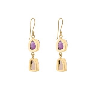 Twilight Bloom Gemstone Earrings Dual Stone <b>Raw</b> <b>Crystal</b> Drop Earrings Nature Inspired Handmade Jewelry Gift for Women - Product Image 2