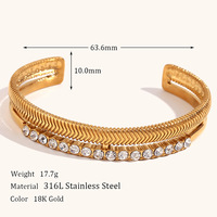 Dames armband met dubbele laag, zirkoon-ingelegd fruitpatroon, open manchet, roestvrij staal, verguld, vintage cadeau sieraden
