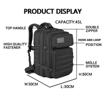 Sac à dos tactique de chasse et de randonnée personnalisé en gros, 45L, grande capacité, fermeture éclair, imperméable, unisexe, système Molle