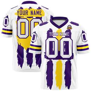 Custom White Purple and <b>Gold</b> Graffiti Pattern Flag Football Jerseys - Product Image 1