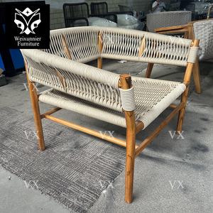 Chaise de canapé italienne en bois de teck avec corde tissée à la main Mobilier de terrasse et de jardin pour hôtels et salons - Product Image 4