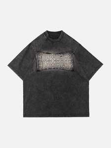 Vintage Wash Oversized Men T <b>Shirt</b> Acid Wash <b>Patchwork</b> Heavyweight Cotton Streetwear O Neck Short Sleeve Tee - Product Image 2