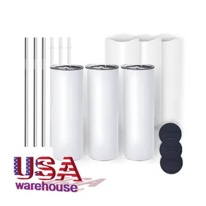 US warehouse 15oz 20oz 30oz white sublimation tumbler skinny straight stainless steel sublimation blanks tumbler with straw