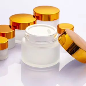 High quality clear frosted cream glass bottles cream jars with Golden aluminum plastic cap for cosmetic