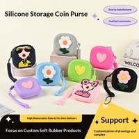 Porte-monnaie en silicone pour femme, organiseur d'écouteurs, petit sac carré, breloque, étanche, motif géométrique, style frais et doux, pour enfants