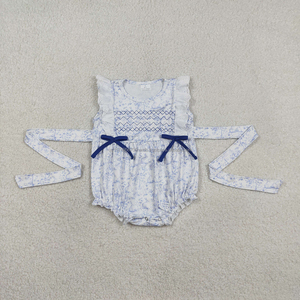 RTS Trendyism Boutique - Mono de Pascua para Bebés Niñas con Estampado de Conejitos Azules, Algodón Orgánico Suave y Spandex, Venta al por Mayor para Niños - Product Image 4