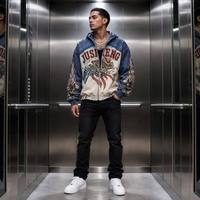 Fábrica de Ropa Urbana |   Sudadera con capucha y cremallera para hombre, con corte personalizado, lavado ácido, bordado de apliques, serigrafía y decoración de pedrería