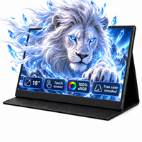 Moniteur portable tactile 16 pouces pour ordinateur portable, IPS FHD Plus 178°, 14 mm, étui en cuir, double USB-C HDMI, idéal pour le travail et les affaires, vente en gros