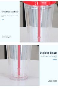 Double Wall <b>Plastic</b> Coffee Tumbler <b>Large</b> Capacity 500ml Bow Straw Cup Two Way Drinking Mug for Men and Women Daily Use - Product Image 5