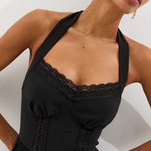 Vestido de Fiesta Personalizado de Fábrica para Mujer, Elegante, Sexy, con Espalda Descubierta, Corte en A, Verano, Negro, Bordado, Sin Mangas, Largo hasta la Pantorrilla - Product Image 3