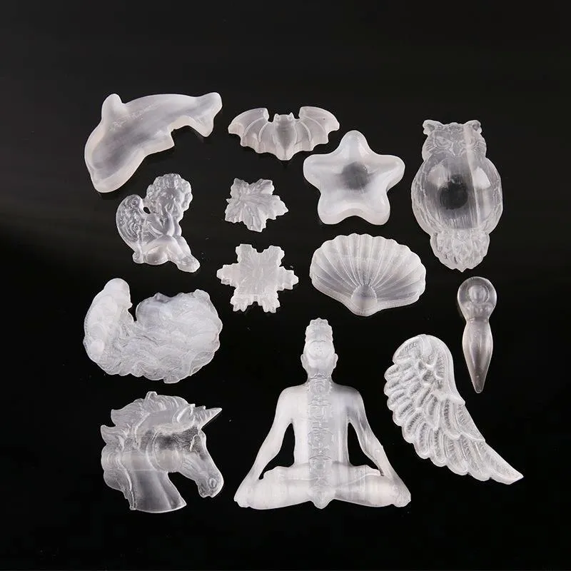 Figurine animale en pierre naturelle, cristal de guérison, plâtre blanc, sculpture artisanale, bol en sélénite pour cadeau