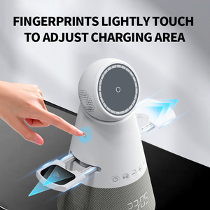 สินค้าใหม่ปี 2026 แท่นชาร์จไร้สายแบบหมุนได้ <span class=keywords><strong>5</strong></span> in 1 แม่เหล็กอเนกประสงค์ 15W พร้อมนาฬิกา ลำโพงบลูทูธ แท่นชาร์จแบบซ่อน R10 - Product Image 2