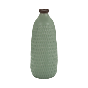 Vaso in Ceramica Verde con Superficie Goffrata, Moderno Vaso in Gres per Decorazione Soggiorno, Cucina e Bancone - Product Image 1