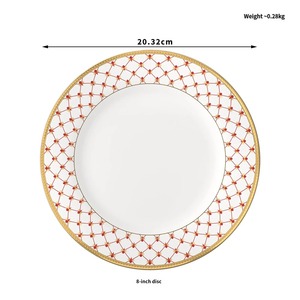 Piatto da Cena in <span class=keywords><strong>Ceramica</strong></span> Bone China Geometrico Moderno Minimalista Rosso e Oro con Bordo Dorato per Hotel, Ristoranti e Matrimoni - Product Image 5