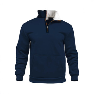Sweat-shirt à demi-zip pour homme européen, manches longues, coupe ample avec poche, vêtement décontracté pour l'extérieur, bleu marine - Product Image 1