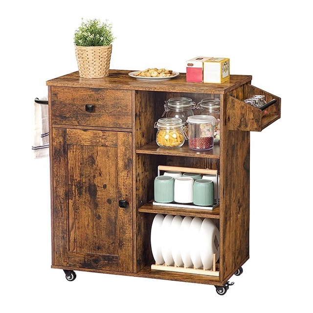 Modern Design Kitchen Storage Rack with Wheels Solid Wood and Metal Material Oven Microwavable Rack New Wooden Kitchen Racks