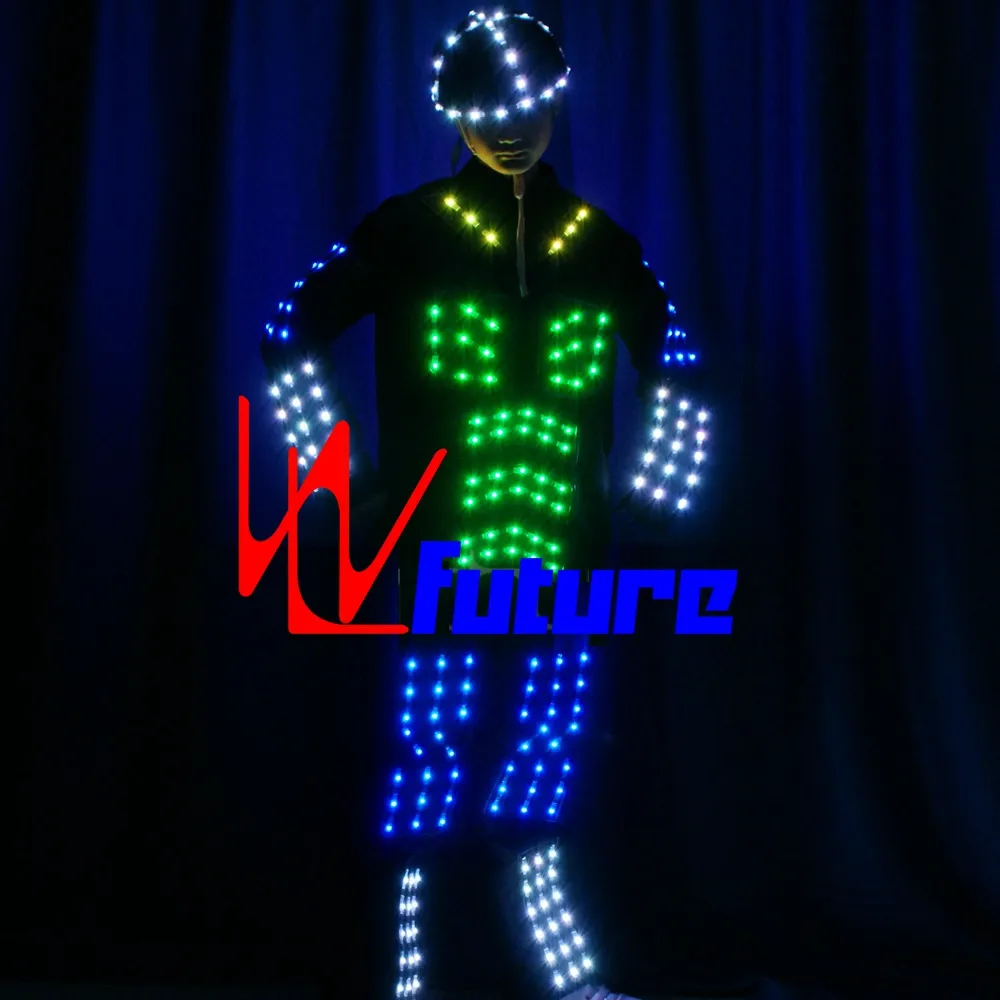 Programmabile LED Robot Costume LED Tron Costume di Ballo glow in the dark abiti Futuristico Robot LED Costumi Vestiti Rave