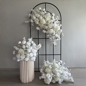 Ensemble de fleurs artificielles pour allée de mariage, roses blanches laiteuses et gypsophile, décoration de cérémonie, accessoire photo, arrangement floral - Product Image 1
