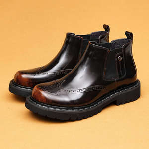 Botas de Trabajo para Hombre, Primavera-Otoño, con Cordones en el Tobillo, Cuero Genuino, Diseño de Leopardo en Relieve, Suela de Cuero Sólido, Impermeables y Antideslizantes - Product Image 1