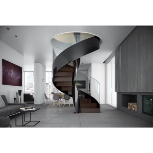<span class=keywords><strong>Escalier</strong></span> Courbé Sur Mesure avec <span class=keywords><strong>Marches</strong></span> en Bois, <span class=keywords><strong>Escalier</strong></span> en Arc, Contre-<span class=keywords><strong>escalier</strong></span> Fermé, Balustrade en Verre - Product Image 1