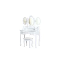 Commode en bois massif pour chambre à coucher, table de maquillage blanche avec tabouret, style européen