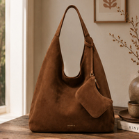 Tas Tote Besar Berbahan Suede Terbaru 2026 untuk Wanita dengan Set Kantong Kecil, Tas Selempang Hobo Santai, Tas Jinjing Minimalis, Warna Camel